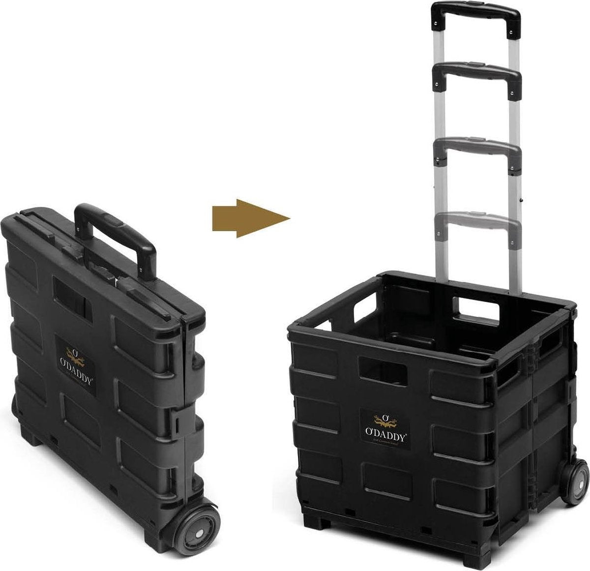O'DADDY® Chariot à roulettes - XL 50L avec 2 roulettes - caisse à provisions pliable - chariot à roulettes noir - caisse pliable - caisse à provisions