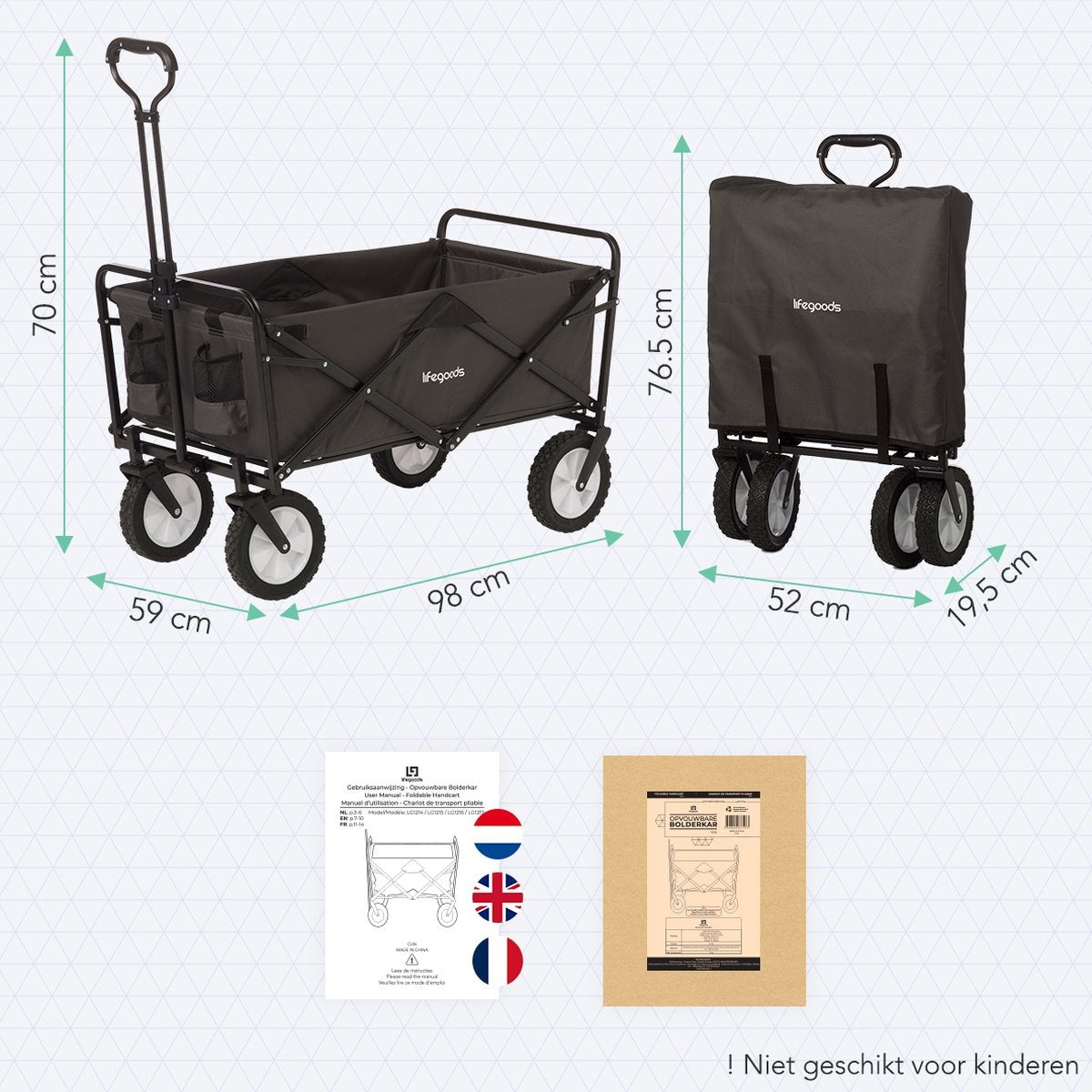 Chariot pliable LifeGoods roues pivotantes 70 kg gris