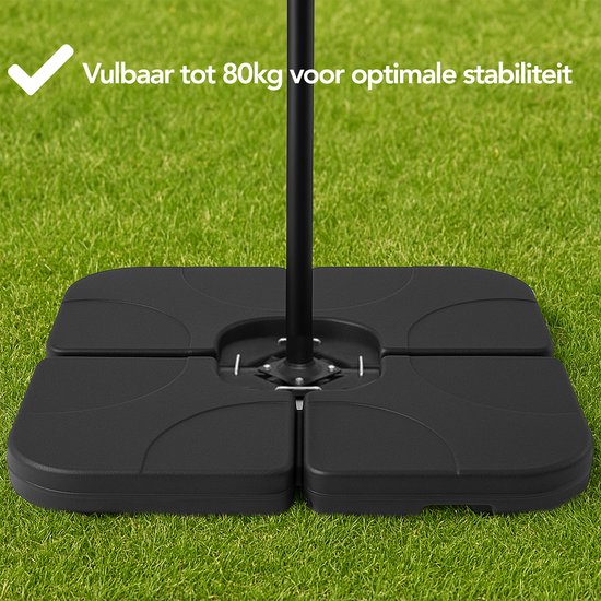 Brixy Parasol Tiles - Base de parasol - Remplissable jusqu'à 80kg - 50x50cm - 4 pièces - Tuiles de parasol pour base en croix - Noir