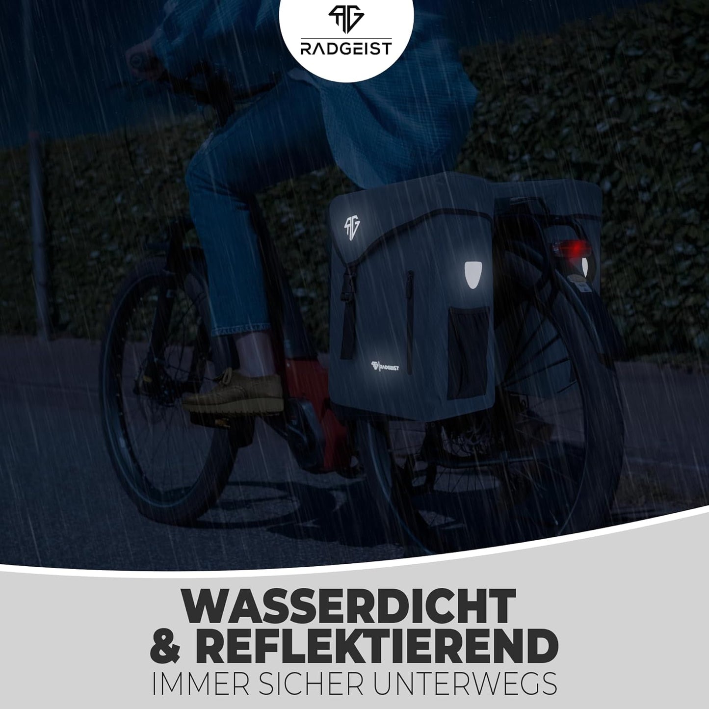 RADGEIST sacoche vélo pour transporteur 100% étanche I Double sacoche vélo 50 litres - Double sacoche vélo avec fermeture facile (gris)