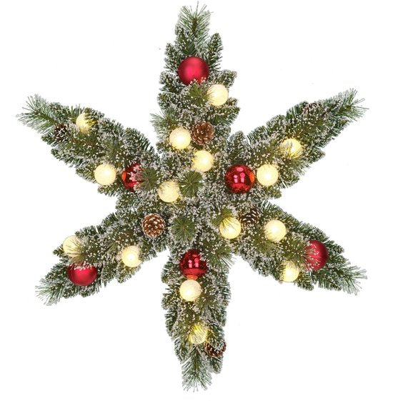 Black Box Trees Kaprun Couronne de Noël Étoile avec lumières LED blanc chaud - Ø60 cm - Vert givré, rouge