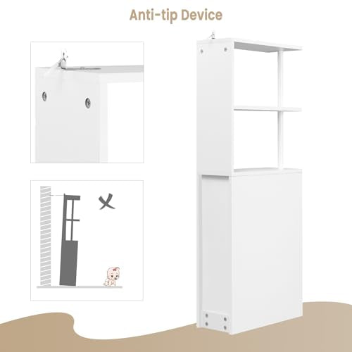 Eugad Meuble de salle de bain étroit avec tiroirs et étagère réglable - MDF blanc - 45 x 19 x 113 cm