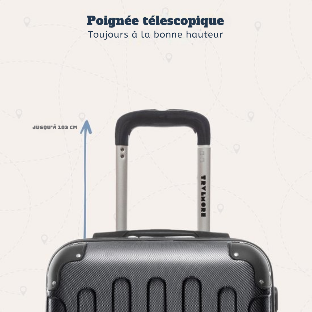 TRVLMORE Bagage à main Valise à roulettes - Serrure à chiffres - 54x36x20cm - 38L - Gris foncé