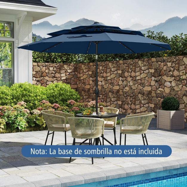 Parasol Coast avec LED solaire - Parasol de terrasse 3 couches Ø313 x 248 cm - Bleu foncé