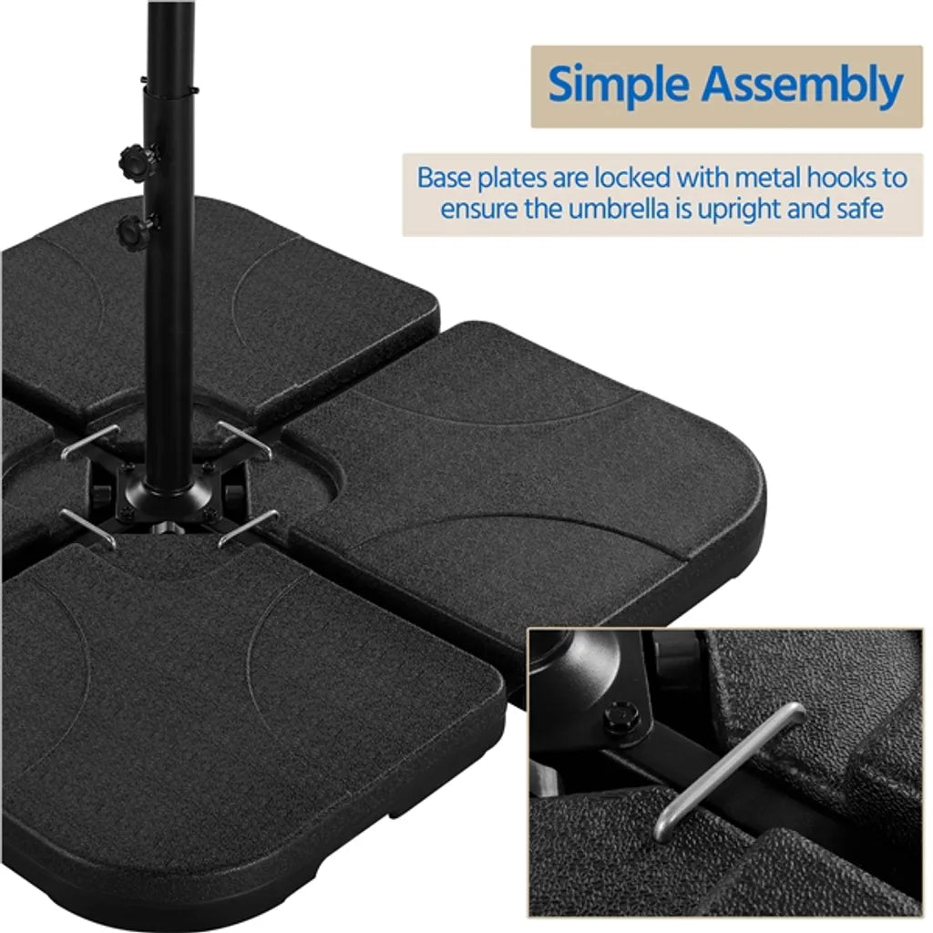 Pied de parasol Yaheetech en 4 parties, 103,5 x 103,5 cm - Noir - Pied de parasol à remplir d'eau ou de sable pour parasol suspendu