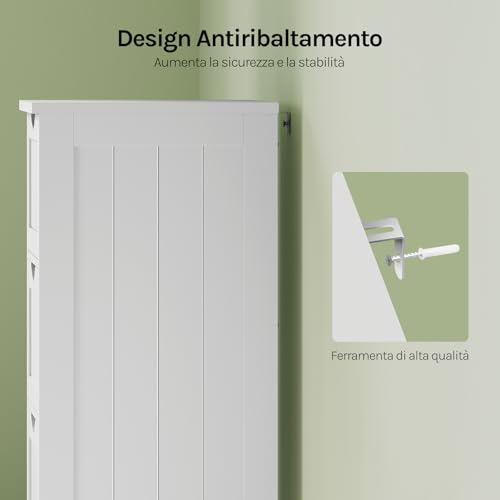 Woltu Bathroom Cabinet BZS07ws with 4 Drawers - MDF White - 30 x 30 x 82 cm Freestanding Storage Cabinet