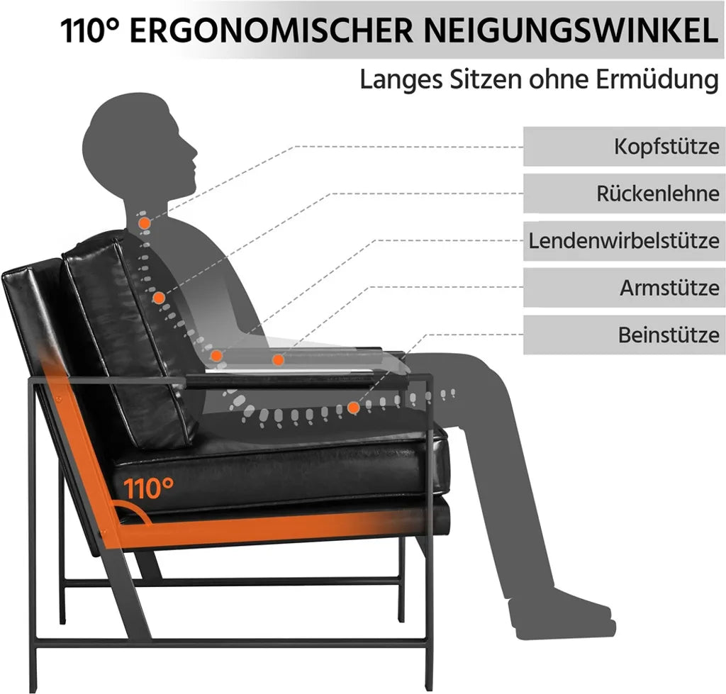 Fauteuil relax rétro Yaheetech en similicuir, noir