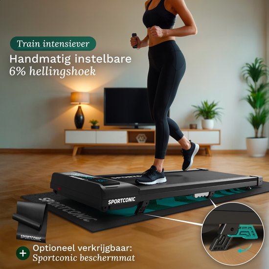 Sportconic Tapis de course 1-6km/h - Tapis de marche avec fonction d'inclinaison - Tapis de marche pour dessous de bureau - Télécommande incluse