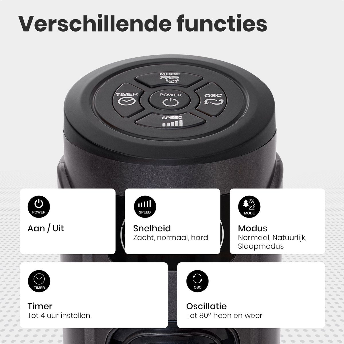Ventilateur sur Pied - Auronic - avec Télécommande – Tour 118 cm – Minuterie - 55W, 45 dB – Gris Foncé