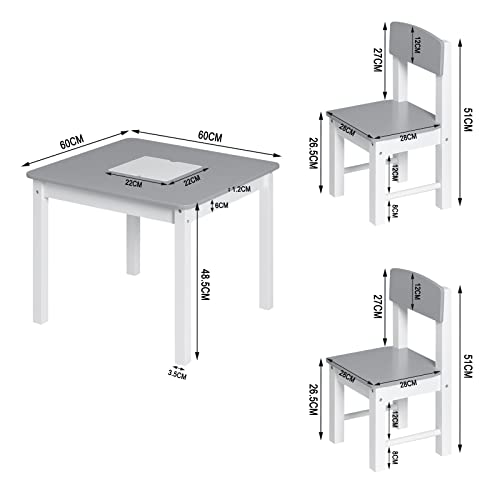 Ensemble table et chaises pour enfants Woltu avec drap de jeu réversible - blanc et gris