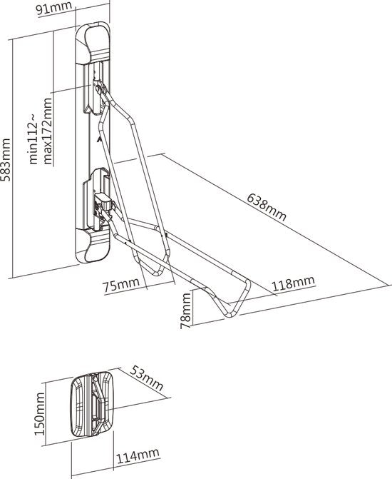 Support vélo mural - système de suspension pour vélo - pivotant - épaisseur de pneu de 2,1 à 2,8 pouces
