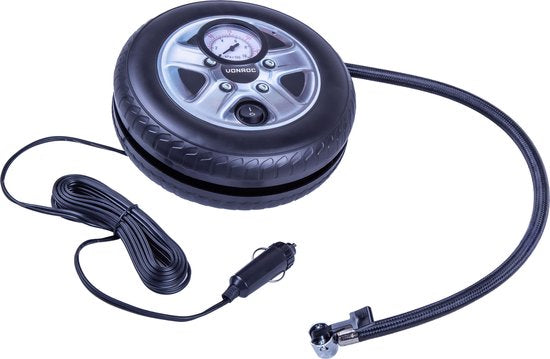 VONROC Mini compresseur - 12V - Avec manomètre - Max. 10 bar - 3 adaptateurs inclus