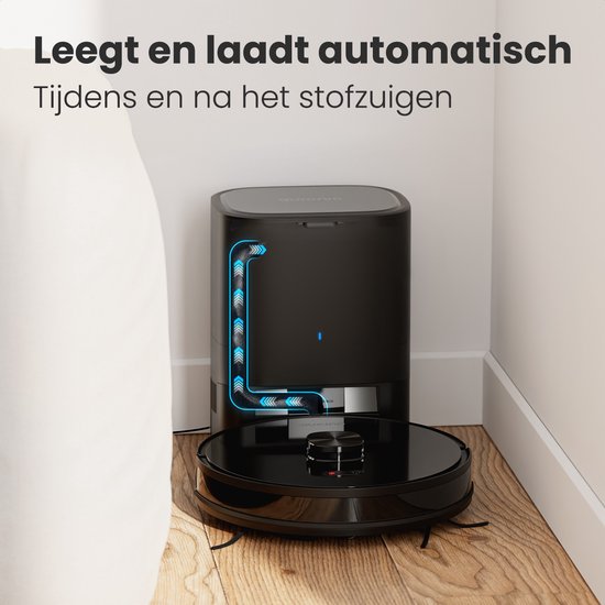 Auronic Robot Aspirateur - Avec fonction balayage - WiFi et App - Station de charge - Animaux domestiques - Robot balayeur - Navigation laser - Station de vidange automatique - Noir