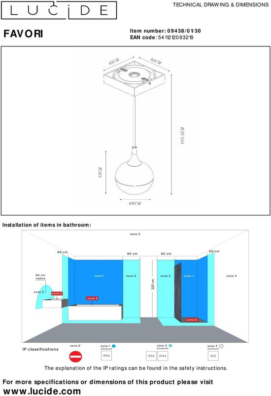 Lucide FAVORI - Suspension de salle de bains - 1xGU10 - IP44 - Noir