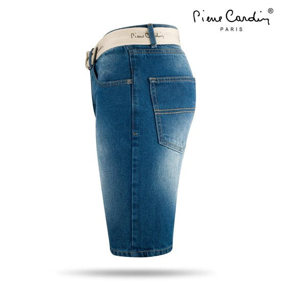 Pierre Cardin - Bermuda pour homme avec ceinture gratuite - Mid Wash - Denim