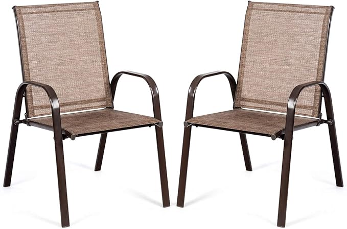 2 Pieces Patio Chairs, Outdoor Camping Chairs with Breathable Fabric, Set of 2 Garden Chairs with Armrest High Back for Garden Patio Swimming Pool Beach Garden Space Saving (Chaises de jardin avec accoudoir et dossier haut pour le jardin, le patio, la pis