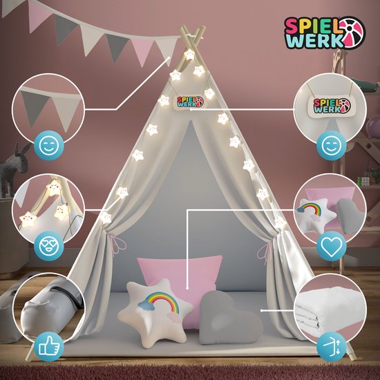 Spielwerk Play tent - LED 3 Coussins Turnbuckle 130x130x160cm - Rose