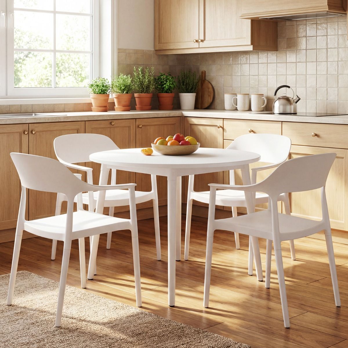 Ensemble Coast de 4 chaises de jardin empilables avec accoudoirs et dossier - Blanc - 57 x 53 x 83 cm