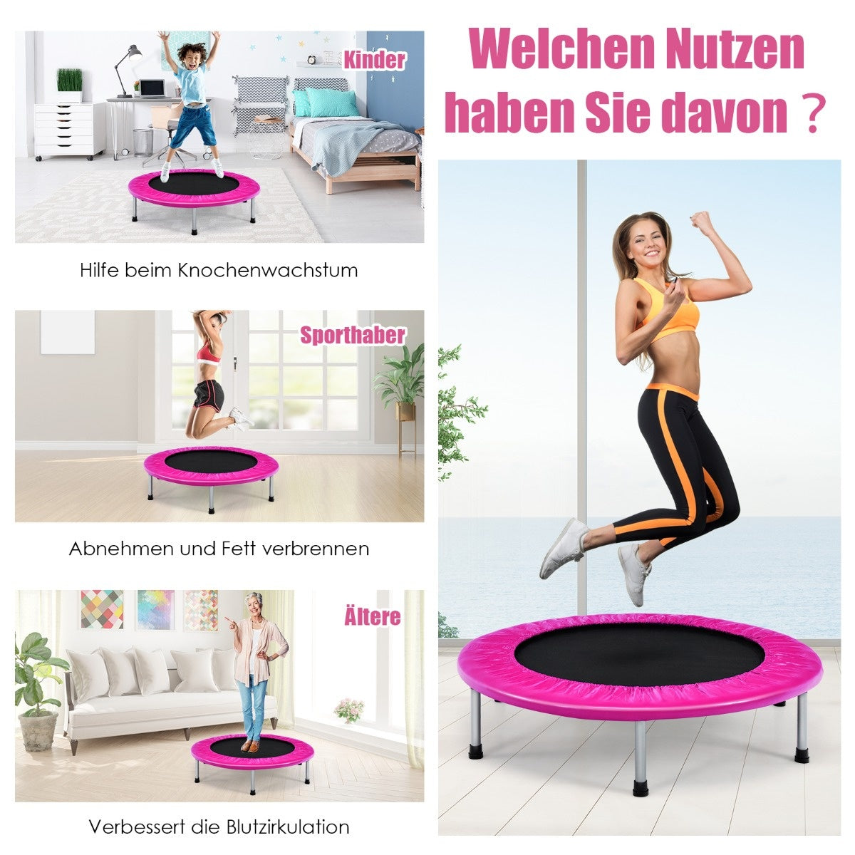 Coast Ø 97 cm opvouwbare trampoline mini -vouwtrampoline voor kinderen draagbaar roze