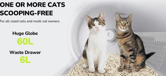 Litière automatique Furbulous avec contrôle via application, grande litière sécurisée de 60 L pour plusieurs chats avec système anti-odeurs, blanche - Litière 2,4 GHz avec fonction « Pack & Seal », autonettoyante et rechargeable, grande capacité, applicat