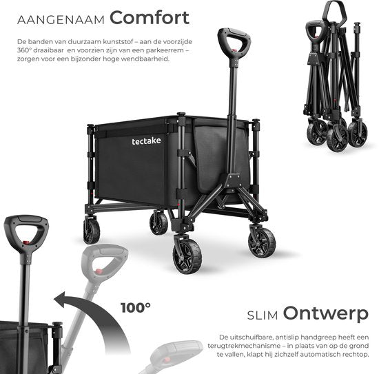 Chariot tectake® - Pliable - Capacité de charge de 60 kg - Roues pivotantes massives - 47 x 83 x 90 cm - Chariots de transport - Chariot à main - Avec poignée télescopique - Chariot à main - Chariot de transport hydrofuge - Avec tablette et compartiment i