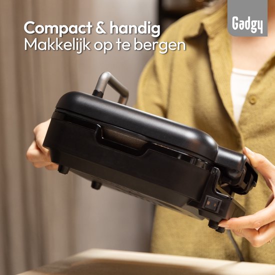 Grill de table Gadgy pivotant à 180° – 3-en-1 – Grill de table et appareil à panini – 1 400 W – Avec plaque antiadhésive amovible et structure rabattable – Régulateur de température – Cuisson allégée en matières grasses – Cooltouch