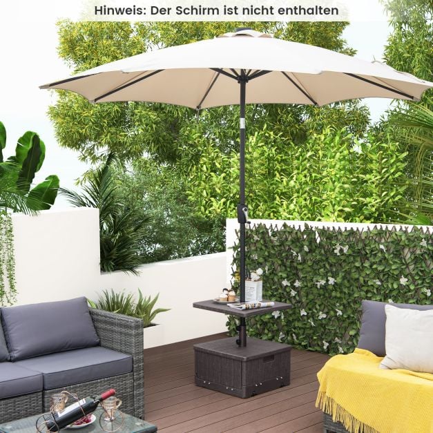 Pied de parasol 3-en-1 Coast avec plateau et roulettes – Pied de parasol remplissable pour Ø 38/48 mm – Noir/Marron