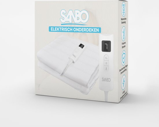 Couverture électrique Sanbo - Sécurité lave-linge - Sous-couverture - 150 x 80 cm - 7 niveaux - Avec élastiques de coin - 1 personne