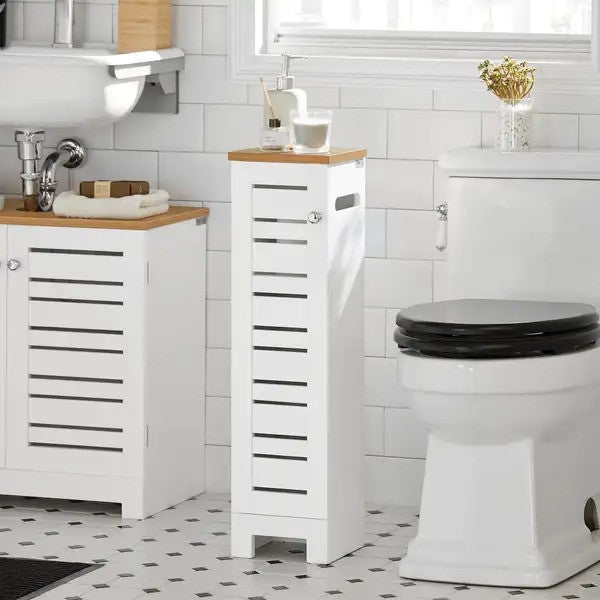 Sobuy - Meuble de toilette avec porte-papier -Blanc - 20x75x18 cm