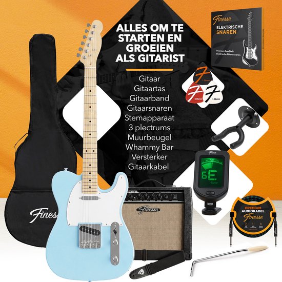 Guitare électrique Finesse avec ampli - avec cours vidéo - TE Guitare - Adultes - Enfants - Bleu