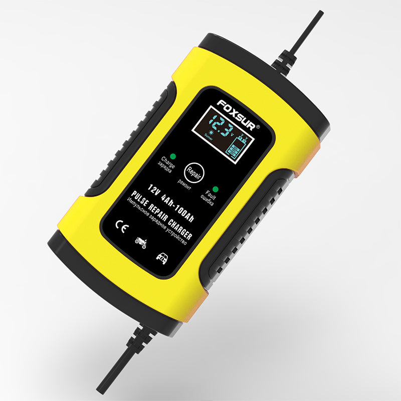 Chargeur de batterie Foxsur 12 V 5 A - Écran LCD - Réparation par impulsions - Moto et voiture
