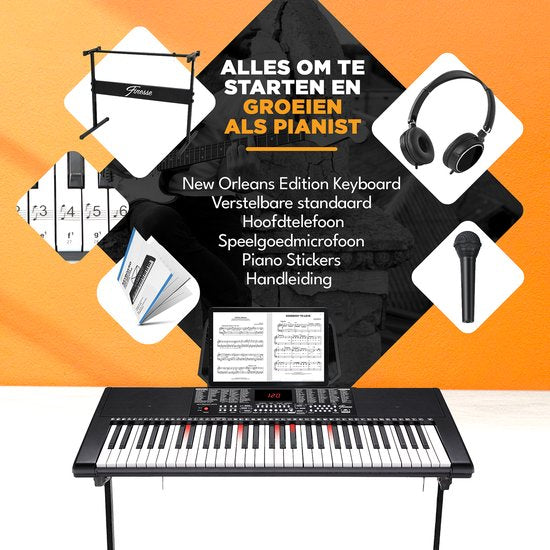 Finesse Keyboard Piano - Lighting - Stand & Accessories - 61 Keys - Digital Piano - Electric Piano - Child