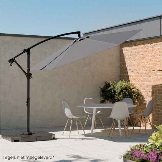 LifeGoods Parasol flottant - Rond Ø300 cm - UPF 50+ et Imperméable - Gris foncé