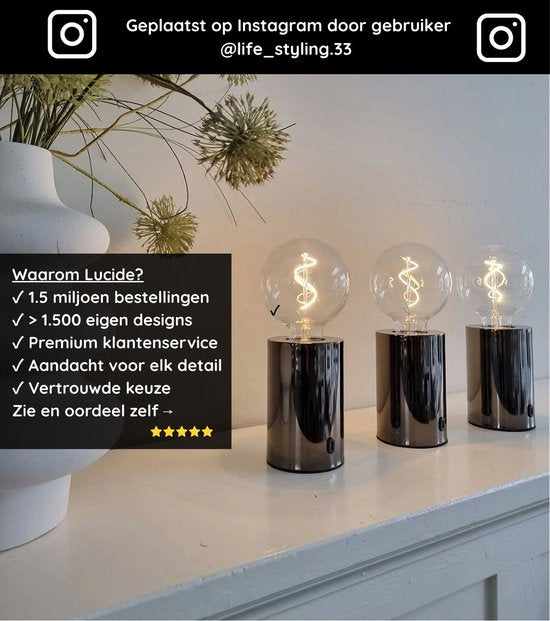Lucide VIVO - Lampe de table rechargeable - Batterie - Ø 8 cm - LED à intensité variable - E27 - 1x1 W 2700 K - Chrome