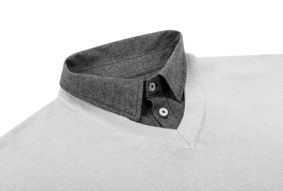 Pull-over à col chemise Milanoro pour hommes - Gris clair - Taille XXL - Coupe élégante