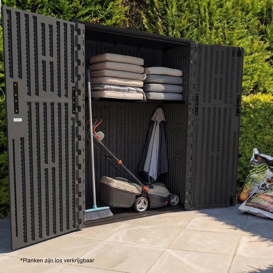 LifeGoods Garden Cabinet Vertical - 1340L - Armoire de rangement - Résistant à l'eau et aux UV - Coffre de jardin - Noir