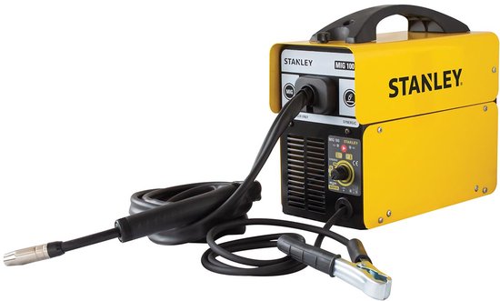 Stanley Soudeur inverter MIG 100 230V sans gaz, fil fourré 0,8-0,9 mm, fonction synergie pour un soudage sans projections, facteur de marche 60% à 100A, poids léger 5 kg, économe en énergie et facile d'utilisation