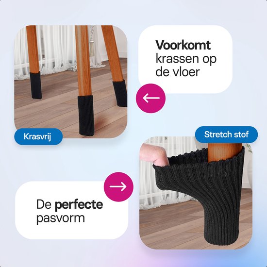Roegaarden Chair Leg Protectors Socks Black Floor Protection 24 pieces
