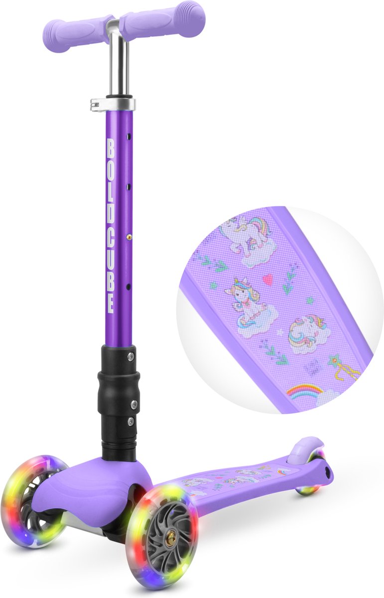 Scooter 3 roues pour enfants Boldcube - Licorne violette - 2-8 ans
