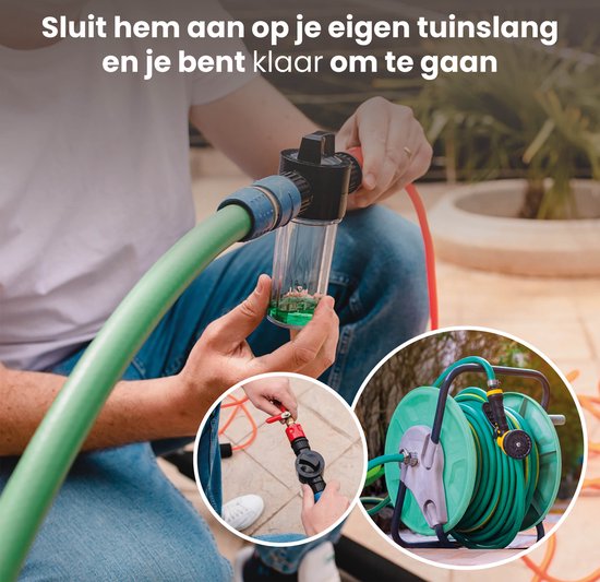 Brosse à laver télescopique Shine / Brosse à eau extensible XXL jusqu'à 7 mètres - Manche télescopique 5 pièces avec distributeur de savon - Ergonomique - Rouge/Noir