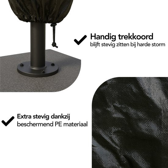 Brixy Housse de parasol - Jusqu'à Ø300cm - Imperméable - Rond et carré - 183 x 35 x 25cm - Cordon de serrage - Debout - Noir