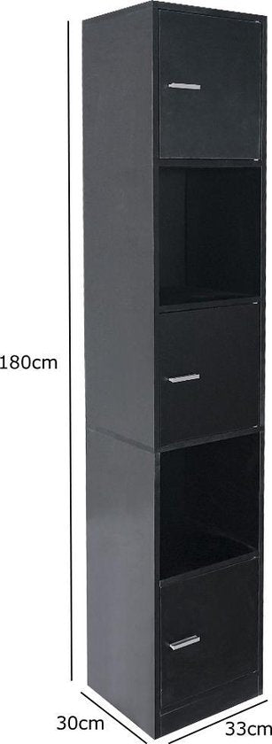 Meuble colonne salle de bain - meuble de rangement salle de bain chambre ou couloir - hauteur 180 cm - noir