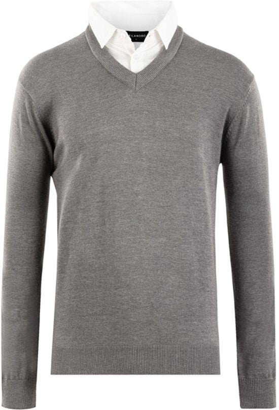 Pull-over à col chemise Milanoro pour hommes - Gris clair - Taille XXL - Coupe élégante