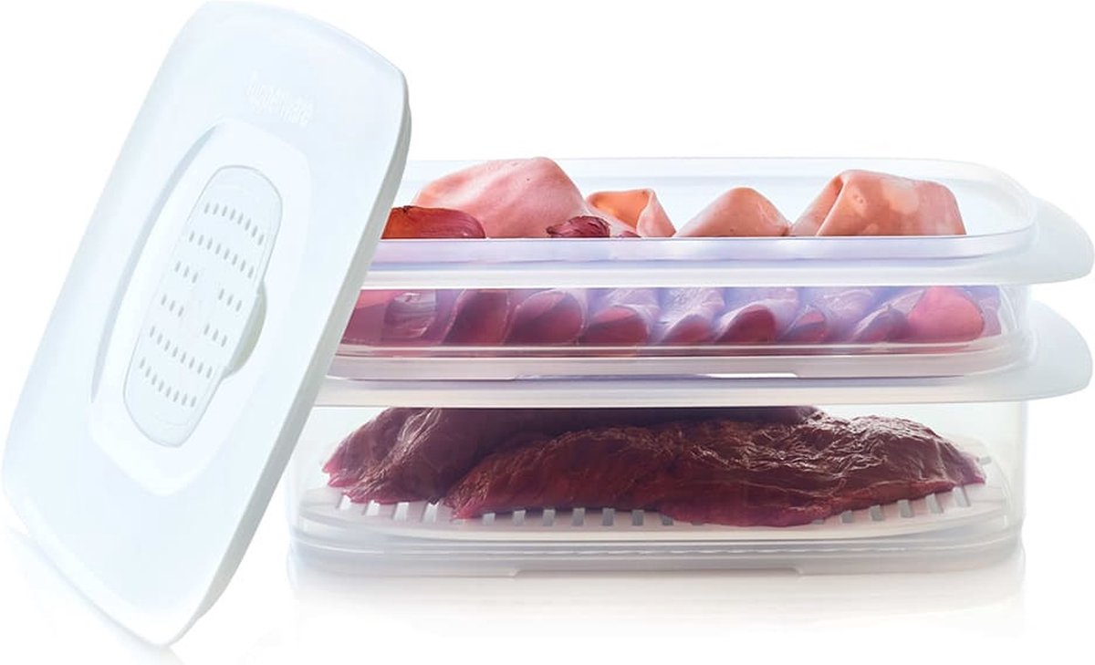 Lot de 2 boîtes Tupperware Cool Stackables - Boîtes empilables pour conserver la charcuterie et le fromage - 2 200 ml - 26 x 17,5 x 13,9 cm - Transparentes