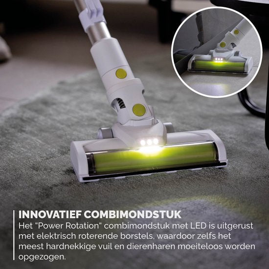 BREND BR-2214 Aspirateur à main sans fil avec éclairage LED - Le triple filtre ramasse 99,5 % de poussière fine - Blanc/vert