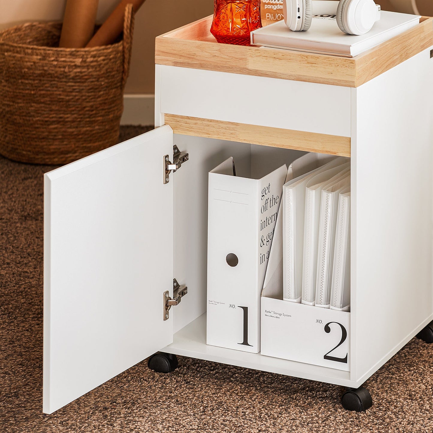 SoBuy ASK03-W Chariot de bureau à roulettes Table d'appoint Table de pression à roulettes, gris, 40 x 63 x 40 cm