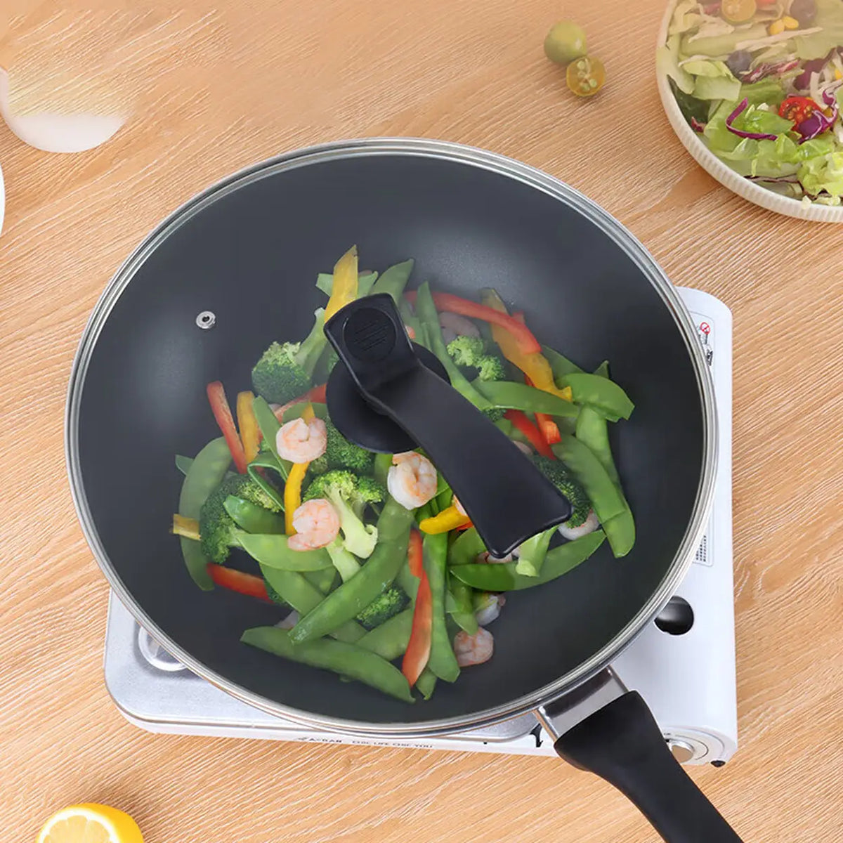Couvercle de casserole en verre trempé - 34 cm - Avec orifice d'évacuation de la vapeur - Résistant à la chaleur - Bord en acier inoxydable - Poignée de 13 cm