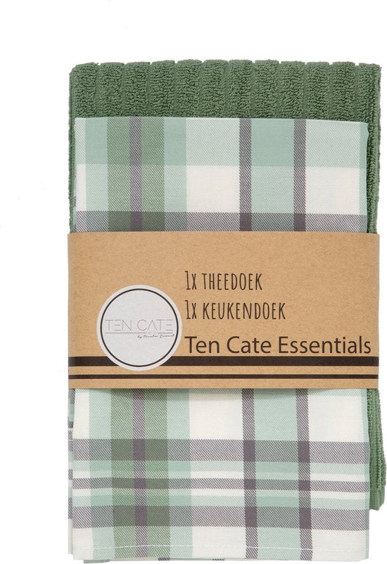 Ten Cate Set de torchons et essuie-tout - Set de torchons et essuie-tout - Torchons et essuie-tout - Essuie-tout - 1x essuie-tout 50x50 cm - 1x essuie-tout 60x65 cm - Coton - Vert clair