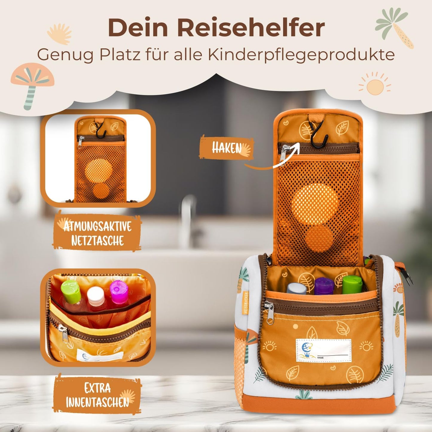REISERACKER Trousse de toilette pour enfants - orange - 9 x 21 x 18 cm
