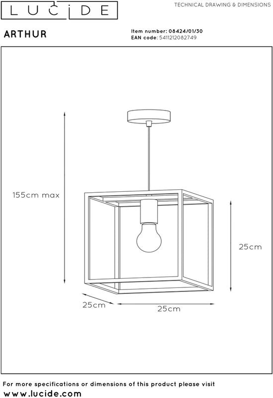 Lucide ARTHUR - Suspension - 1xE27 - Noir